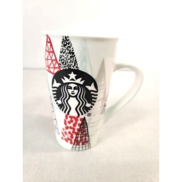 STARBUCKS 16 oz Coffee Mug Cup Tall Latte Handled Christmas Trees Holiday 2017 - Picture 1 of 4